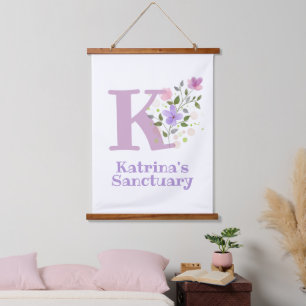 Tapisserie Suspendue Lettre K plus prénom avec design floral