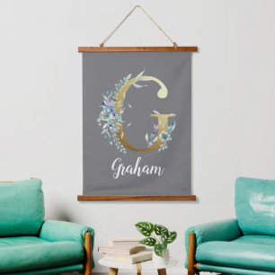 Tapisserie Suspendue Lettre or florale G sur gris