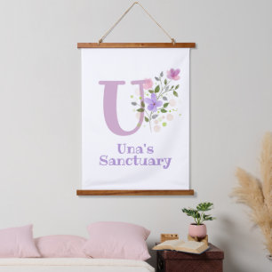 Tapisserie Suspendue Lettre U plus prénom avec un motif floral