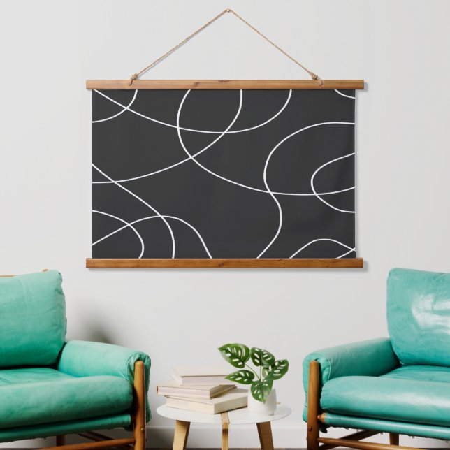 Tapisserie Suspendue Lignes blanches sur noir (Salon)
