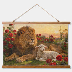 Tapisserie Suspendue Lion & Agneau dans les Roses