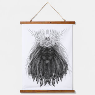 Tapisserie Suspendue Lion noir avec couronne Antlers et monogramme