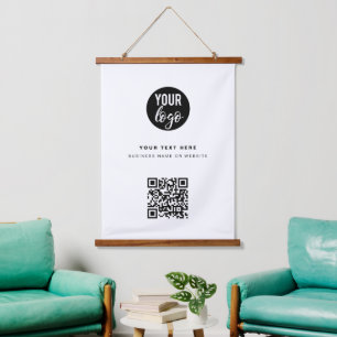 Tapisserie Suspendue Logo d'entreprise QR Code Moderne Minimaliste Blan