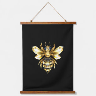 Tapisserie Suspendue Logo Faux Gold Foil Bee Polygonal sur Noir