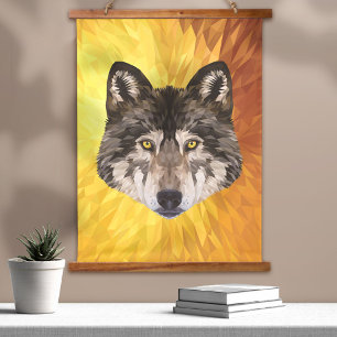 Tapisserie Suspendue Loup gris Art abstrait moderne polygonal animal