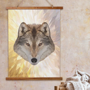 Tapisserie Suspendue Loup gris Art polygonal abstrait moderne Animal