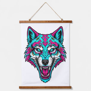 Tapisserie Suspendue Loup néon Cyberpunk - Animal robotique Synthwave