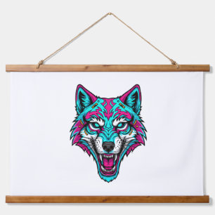 Tapisserie Suspendue Loup néon Cyberpunk - Animal robotique Synthwave