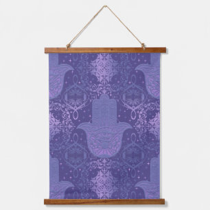 Tapisserie Suspendue Lumière Violet Felt Look Hamsa main