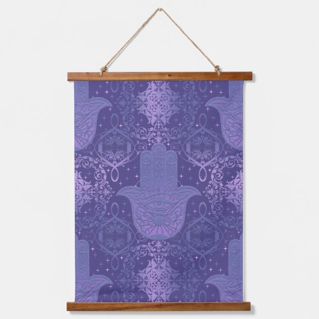 Tapisserie Suspendue Lumière Violet Felt Look Hamsa main (Recto)