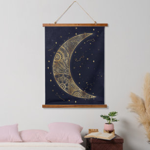 Tapisserie Suspendue Lune d'or céleste esthétique