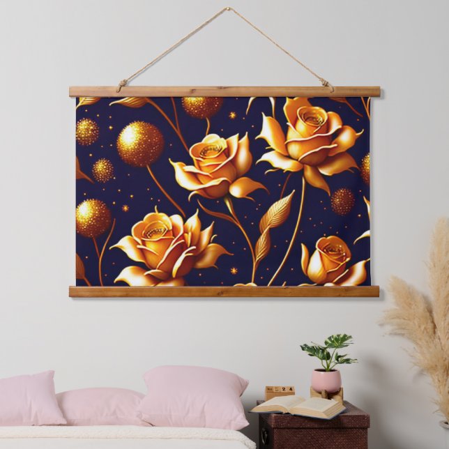 Tapisserie Suspendue Luxe Gold Boho Rose Collection moderne (Chambre à coucher)