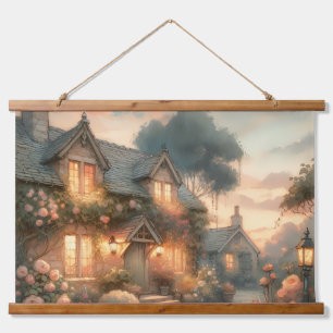 Tapisserie Suspendue Maison de conte de fées au coucher du soleil avec