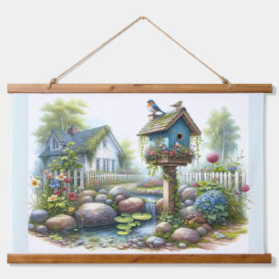 Tapisserie Suspendue Maisoncampagne Maisonnette Oiseaux Aquarelle Jardi