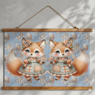 Tapisserie Suspendue Maisonnette Fantaisiste Florale Pastel Renard Core