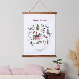 Tapisserie Suspendue Maisons de Noël pour les fêtes paysage hivernal