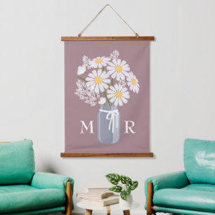 Tapisserie Suspendue Maisson blanc Mason Jar Monogramme sur Rosy Brown