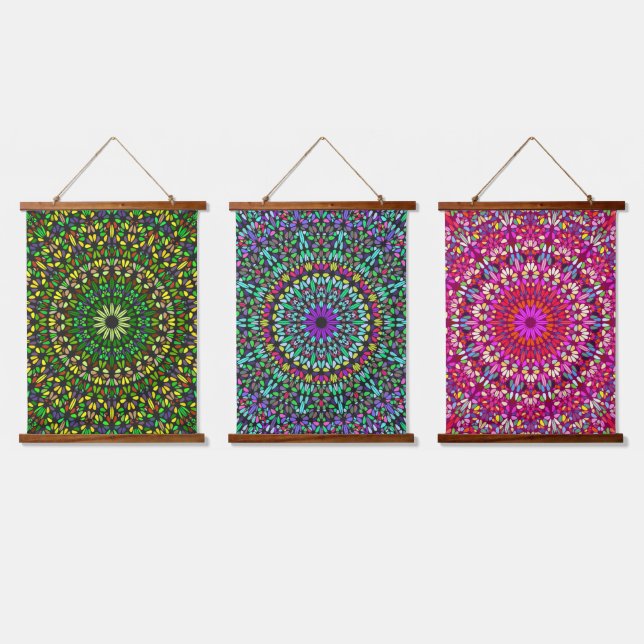 Tapisserie Suspendue Mandala Harmony Wall Tapestry Wood-Topped  (Tripler)