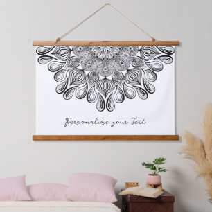 Tapisserie Suspendue Mandala noir et blanc Trippy Psychedelic Hippie