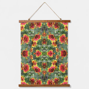 Tapisserie Suspendue Marguerites Rouges Et Jaunes Art Floral Abstrait