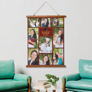 Tapisserie Suspendue Maroon Gold Graduate Photo Collage Graduation