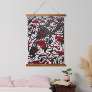 Tapisserie Suspendue Marques Abstraites en noir et rouge