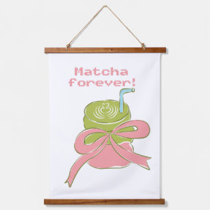 Tapisserie Suspendue Matcha Forever Mignonne Coquette Pixel Art Thé Ver