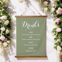 Menu des boissons Mariage Sage Vert Blanc