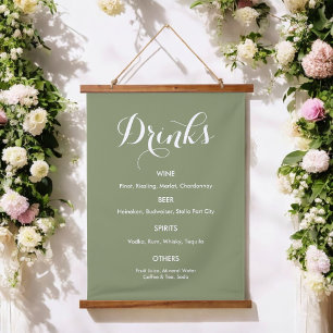 Tapisserie Suspendue Menu des boissons Mariage Sage Vert Blanc  