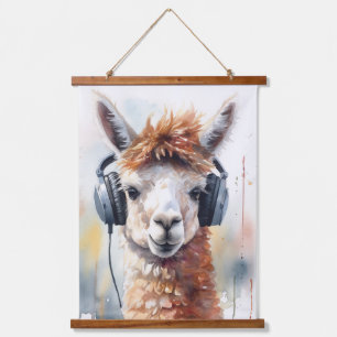 Tapisserie Suspendue Mignonne alpaga blanc avec casque