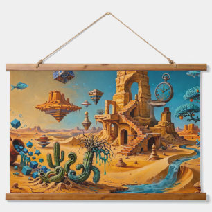 Tapisserie Suspendue Mirage du désert Ocbre Orange Bleu sarcelle