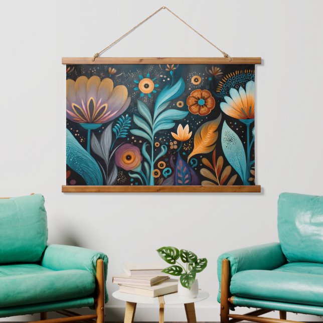 Tapisserie Suspendue Modern Boho Floral Tapestry (Salon)