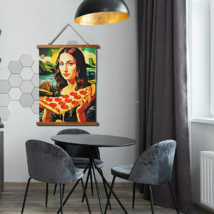 Tapisserie Suspendue Moment de pizza drôle de Mona Lisa