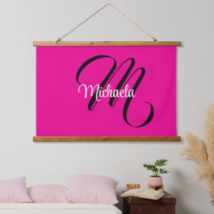 Tapisserie Suspendue Monogramme initial minimaliste moderne nom rose ch