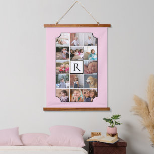 Tapisserie Suspendue Monogramme photo coins courbés rose pâle