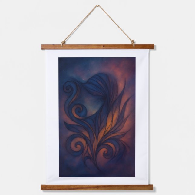 Tapisserie Suspendue Moody Blue & Copper Abstract Botanicals (Recto)