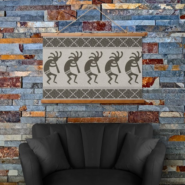 Tapisserie Suspendue Motif Aztèque Gris Et Noir Sud-Ouest Kokopelli Azt (Créateur téléchargé)