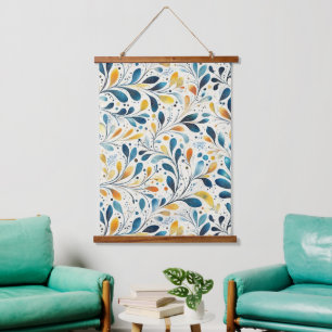 Tapisserie Suspendue Motif bleu et or Paisley Leaf (2)