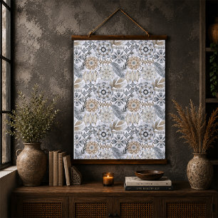 Tapisserie Suspendue Motif Bohème Botanique Gris Terre Cuite Clair