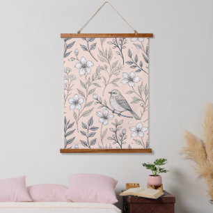Tapisserie Suspendue Motif de fleur sauvage Rossignol Pêche Vintage