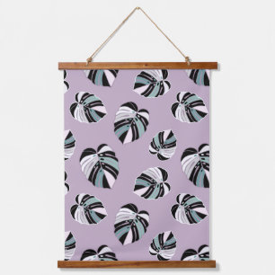 Tapisserie Suspendue Motif feuille de Monstera - vert pourpre noir blan