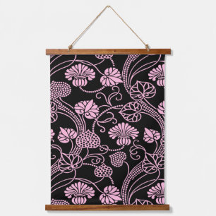 Tapisserie Suspendue Motif floral rétro rose sur fond noir