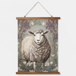 Tapisserie Suspendue Moutons Élégants Fond de Fleur de Lavande