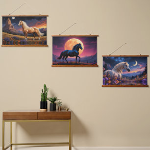 Tapisserie Suspendue Mustangs sauvages Ciel nocturne coloré fleur sauva