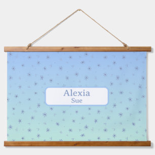 Tapisserie Suspendue Nom Personnalisé Enfants Décor Bleu Fleurs