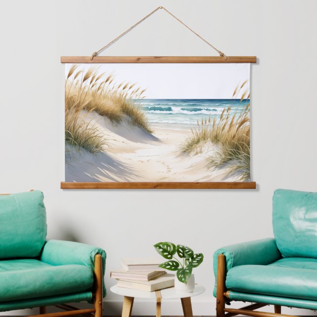 Tapisserie Suspendue Ocean Beach Sand Dunes Grasses Pathway Beach Art (Salon)