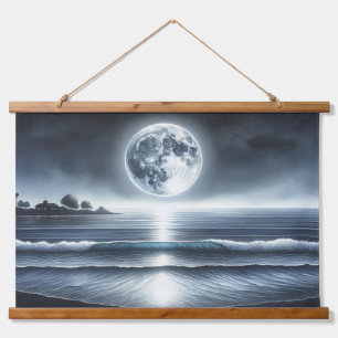 Tapisserie Suspendue Océan Lune Vagues Céleste Ciel de nuit