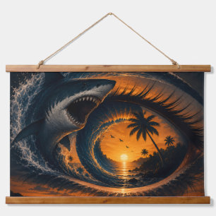 Tapisserie Suspendue Œil de la Vague – Coussin jeté Surrealiste Requin
