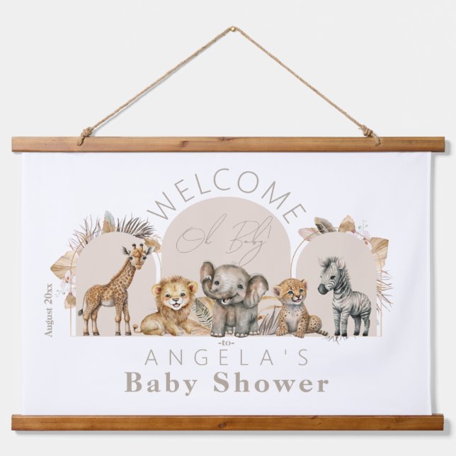 Tapisserie Suspendue Oh Baby Safari Animaux Boho Baby shower bienvenue (Devant)