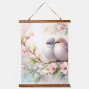 Tapisserie Suspendue Oiseaux d'amour de printemps Fleur de cerisier flo